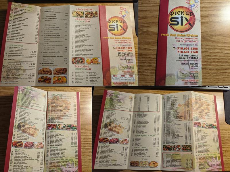 Pick Up Six Menu