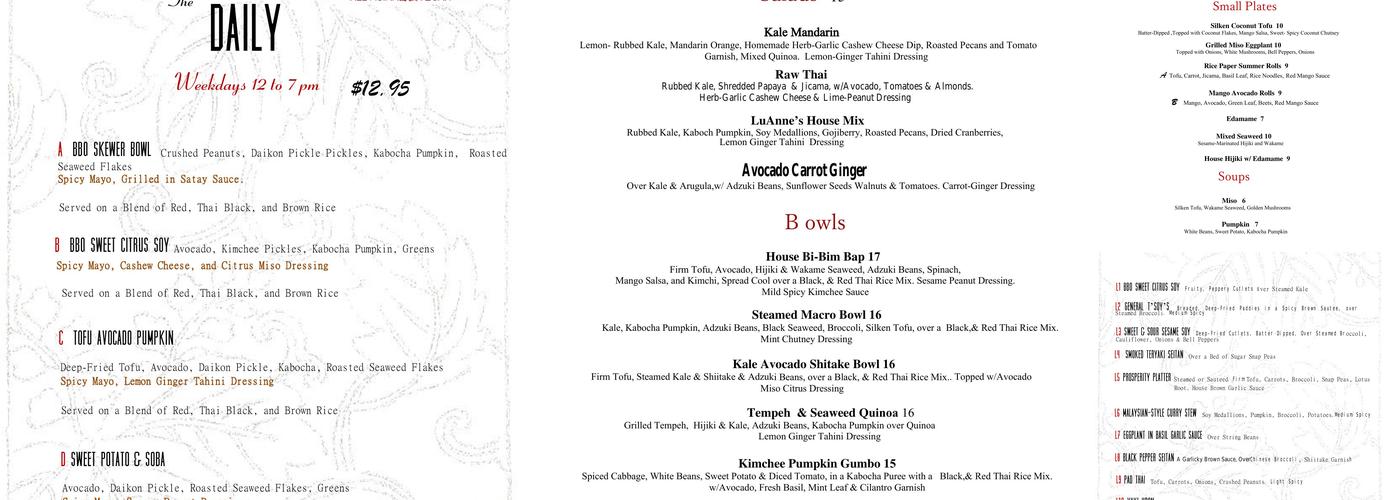 Luanne's Wild Ginger Menu