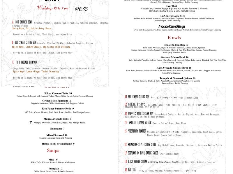 Luanne's Wild Ginger Menu