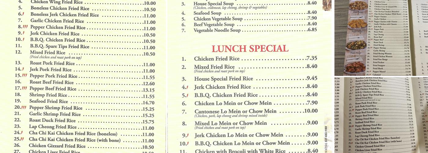 New Chinese Garden of Guyana Menu