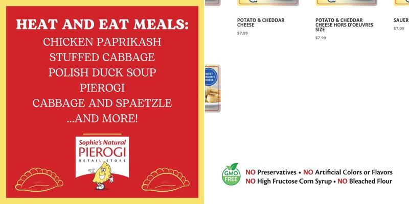 Sophie's Natural Pierogi Co Menu