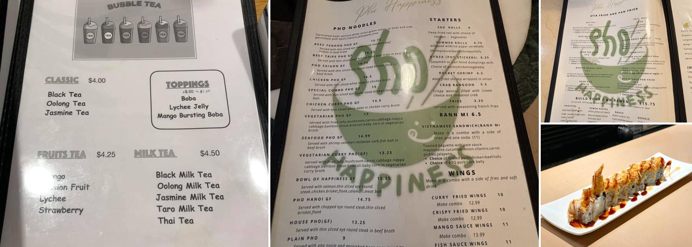 Pho Happiness Menu