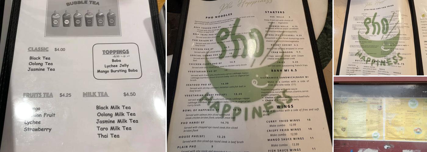 Pho Happiness Menu