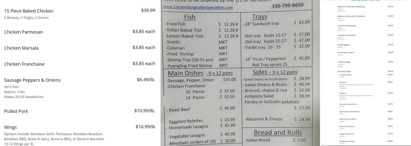 Cornersburg Italian Specialties Menu