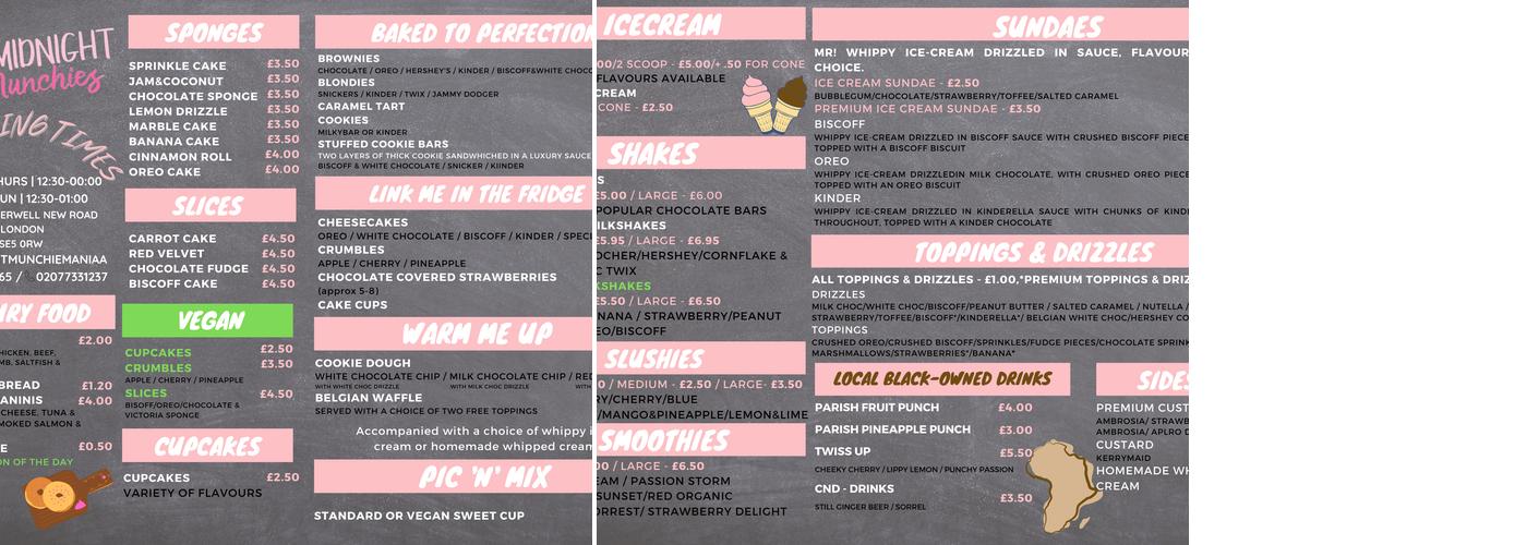 Cakes on the Corner LTD Menu