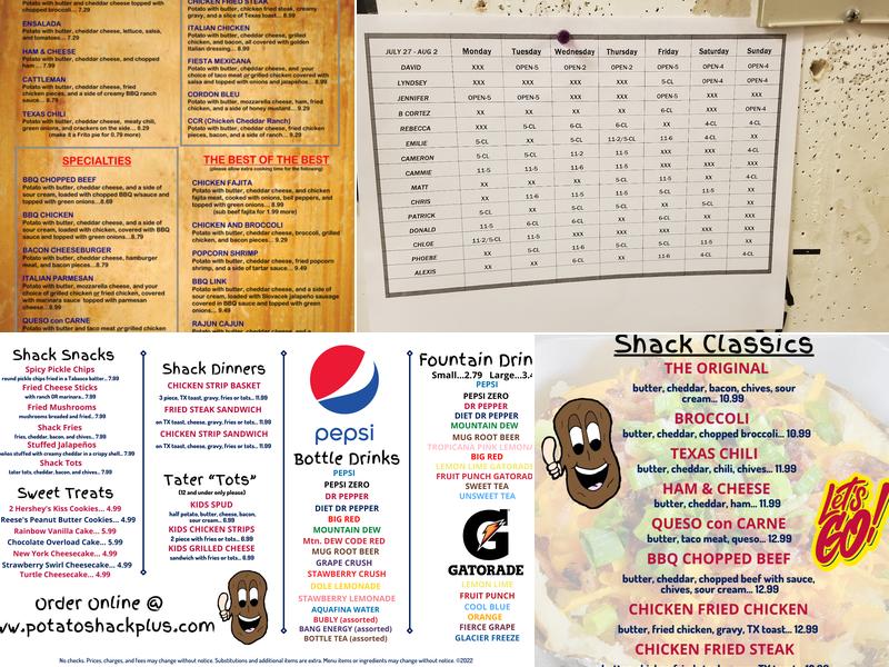Potato Shack Plus Menu