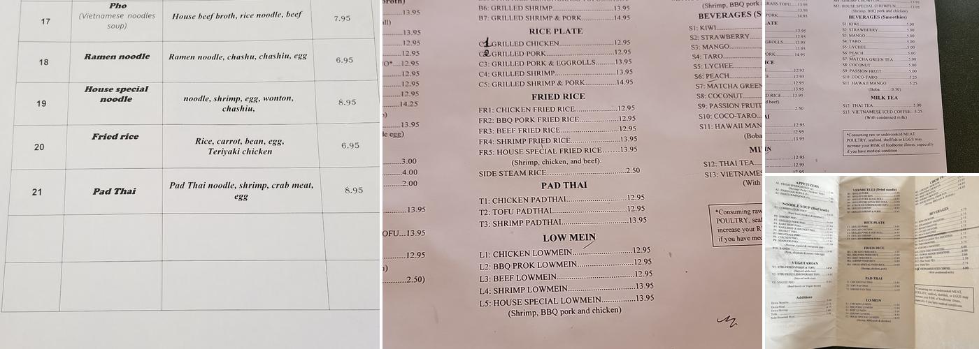 Pho Zero Degree Menu