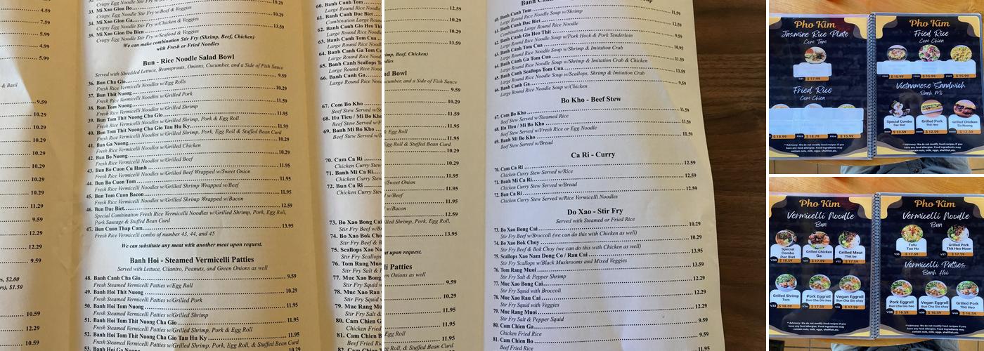 Pho Kim Menu