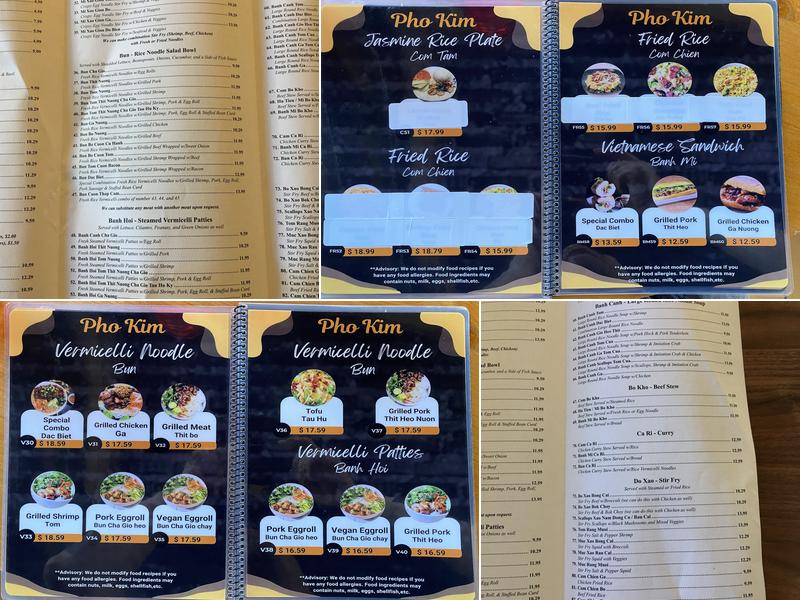 Pho Kim Menu