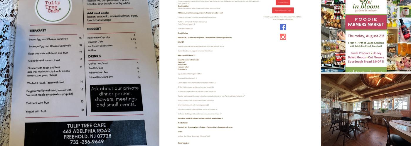 Tulip Tree Cafe Menu