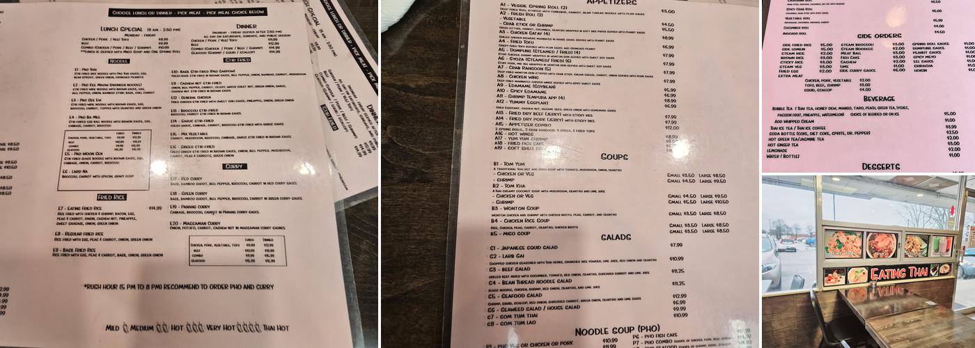 Eating Thai Menu