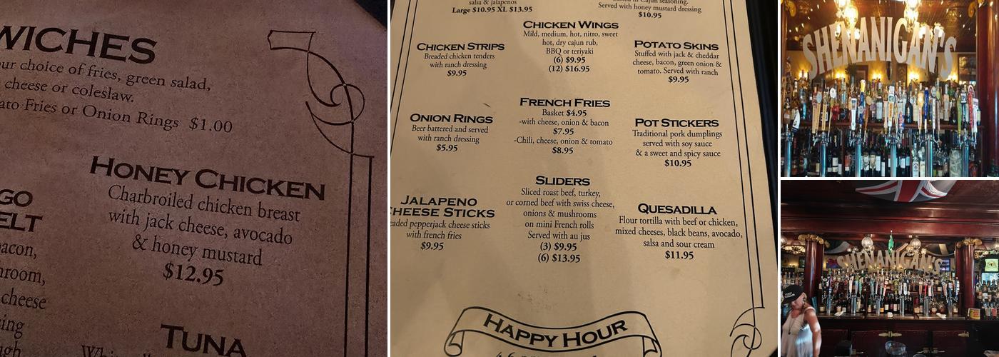 Shenanigan's Menu