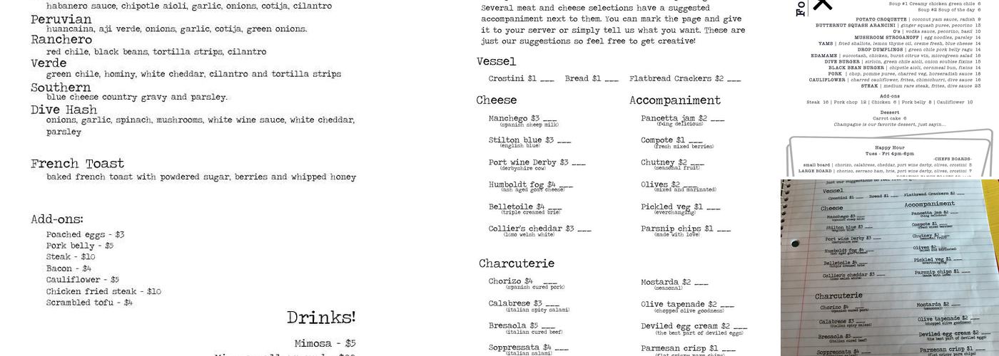 Wine.Dive. Menu