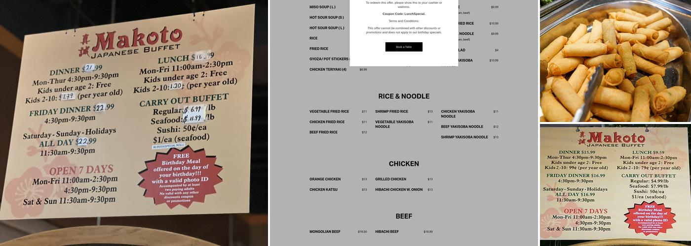 Makoto Japanese Buffet Menu