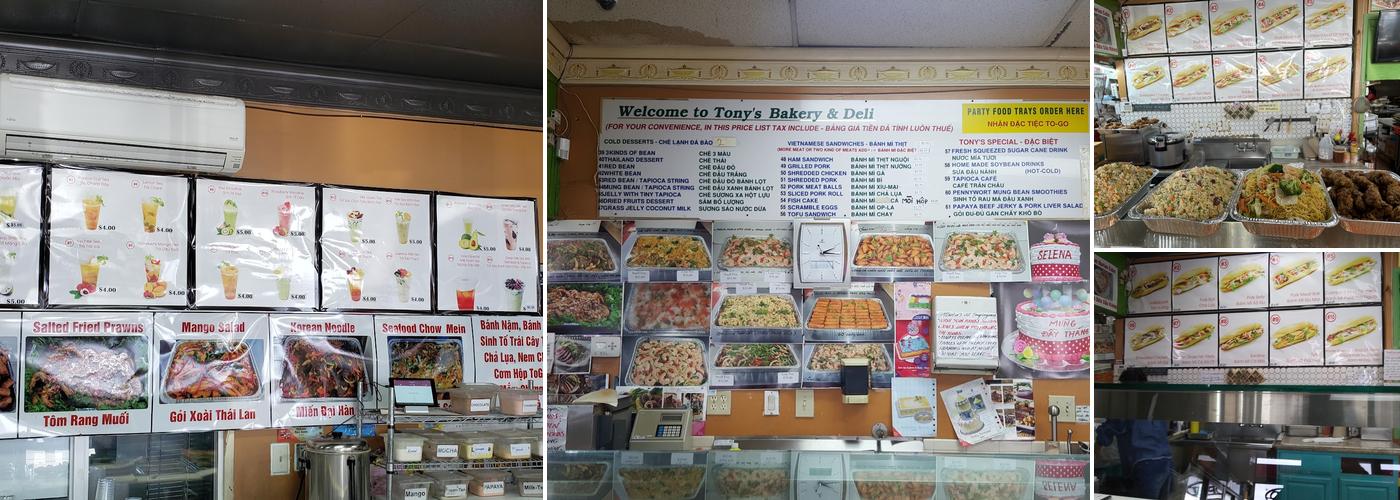 Tony's Bakery Menu
