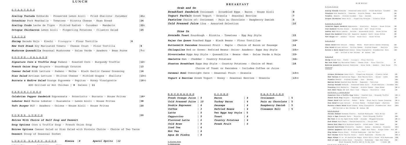 Taft-Diaz Menu