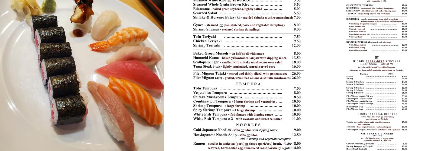 Hinoki Japanese Restaurant Menu