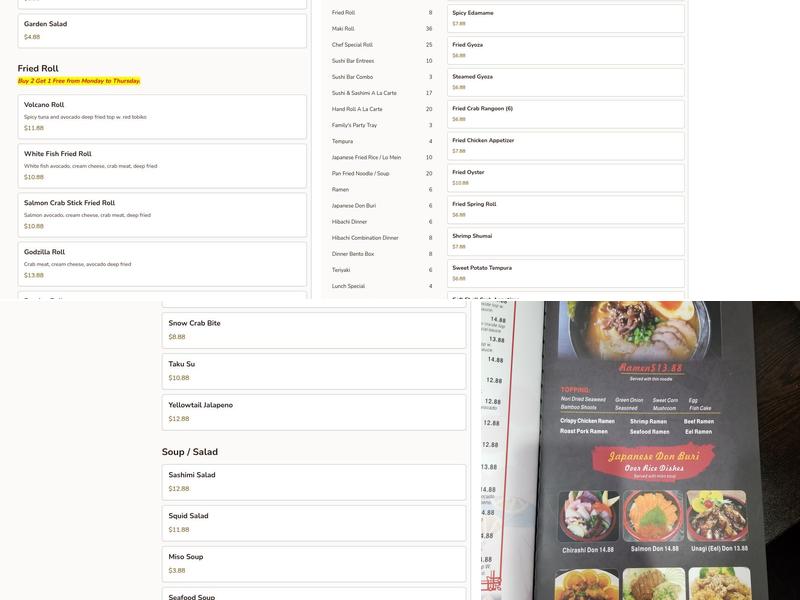 Tokyo 26 Menu