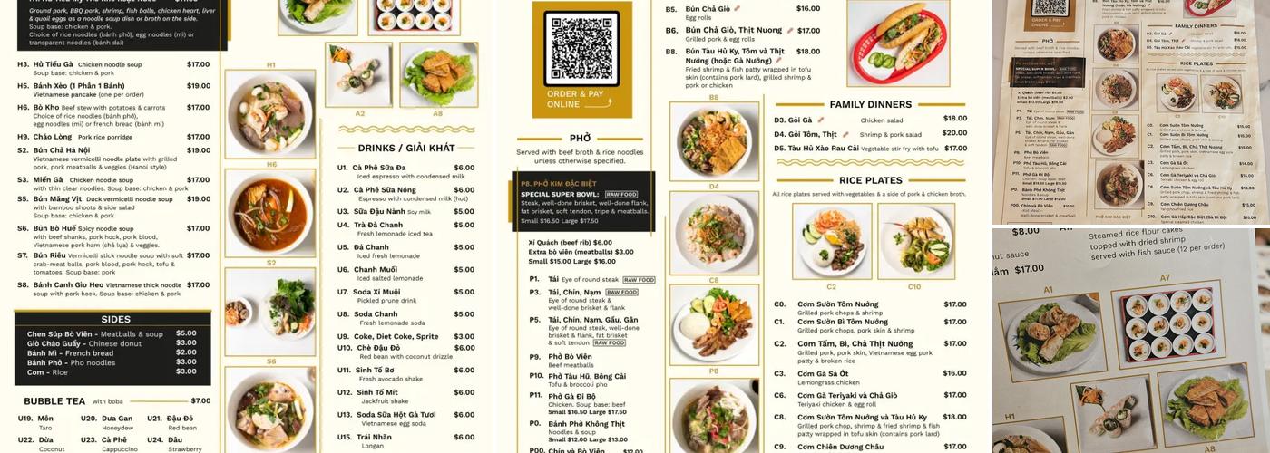 Phở Kim Menu