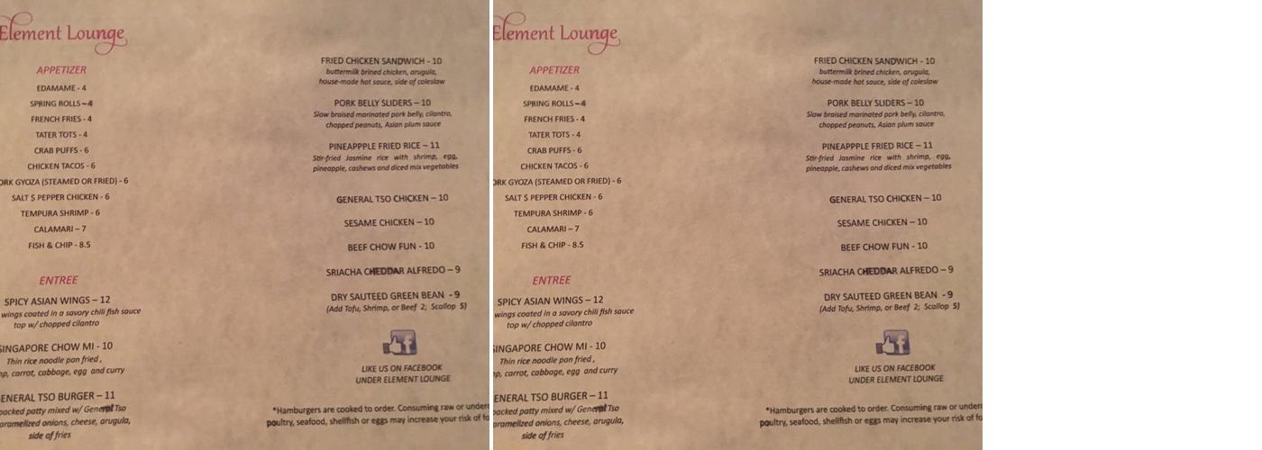 Element Lounge Menu