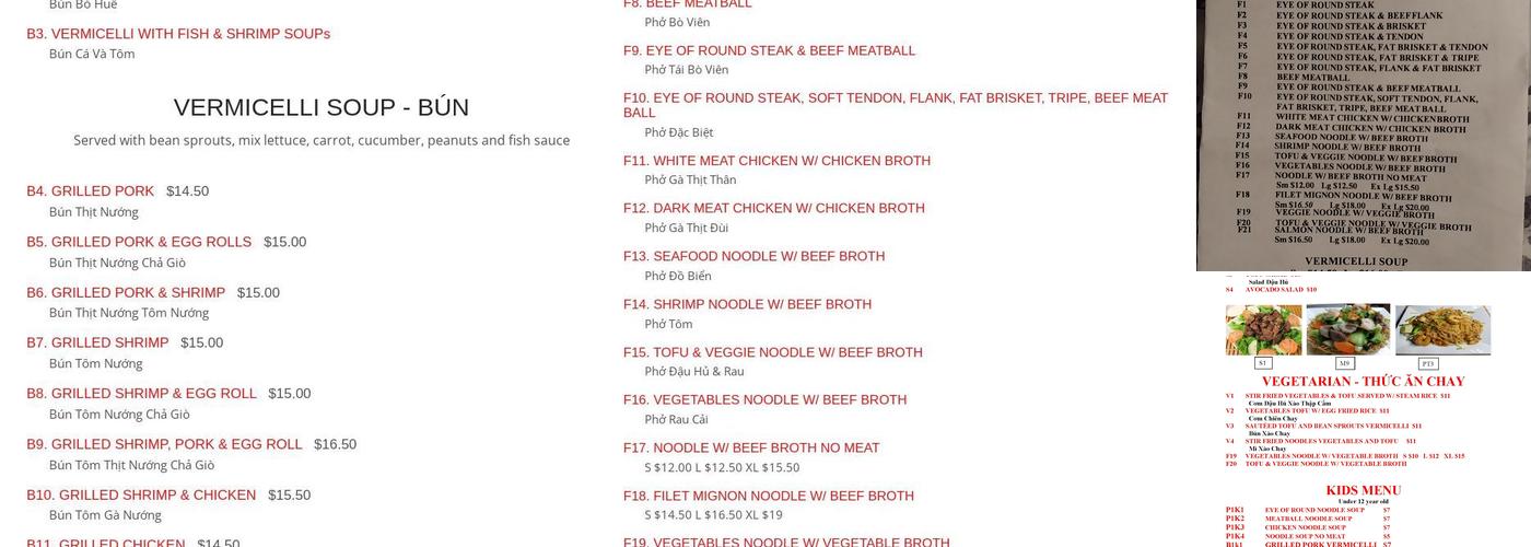 Pho & Grill Menu