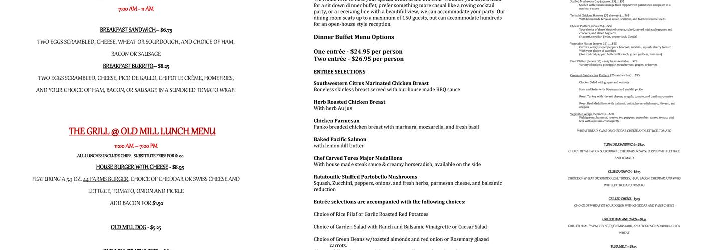 Old Mill Clubhouse Menu
