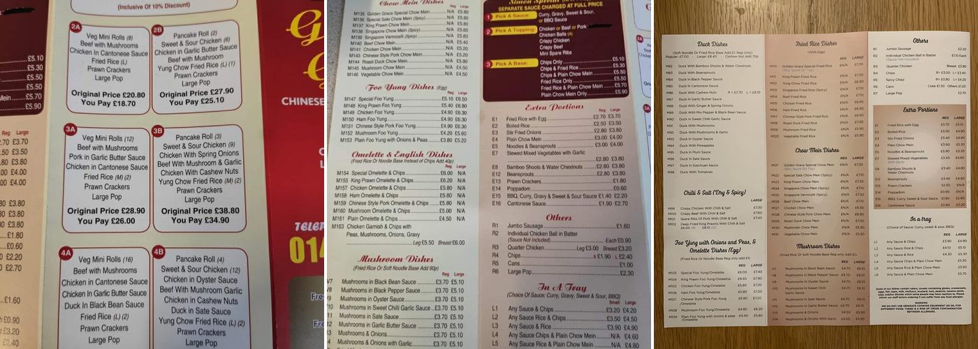 Golden Grace Chinese Take Away & Delivery Service Menu