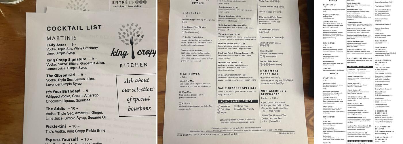 King Cropp Kitchen Menu
