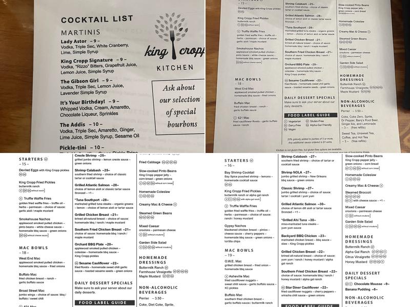 King Cropp Kitchen Menu
