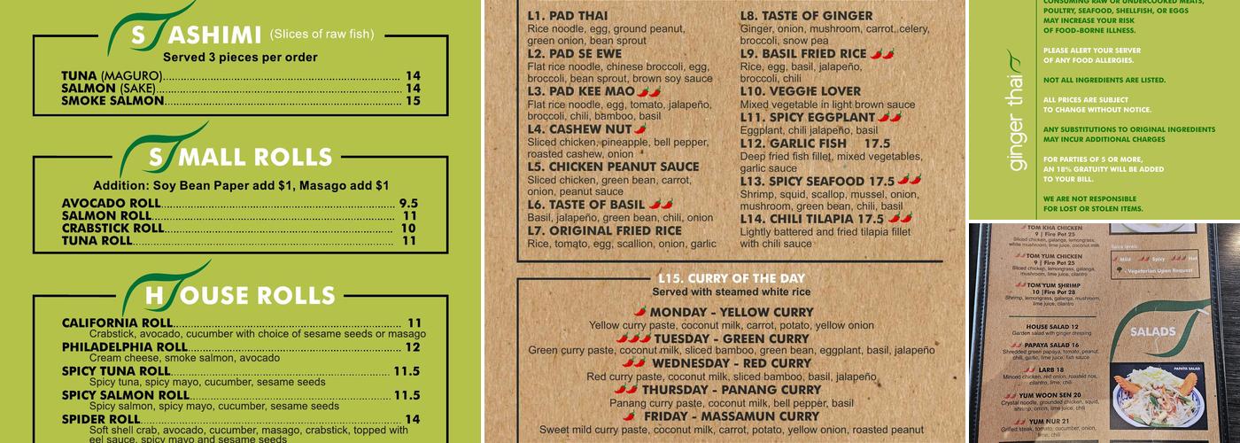 Ginger Thai Menu