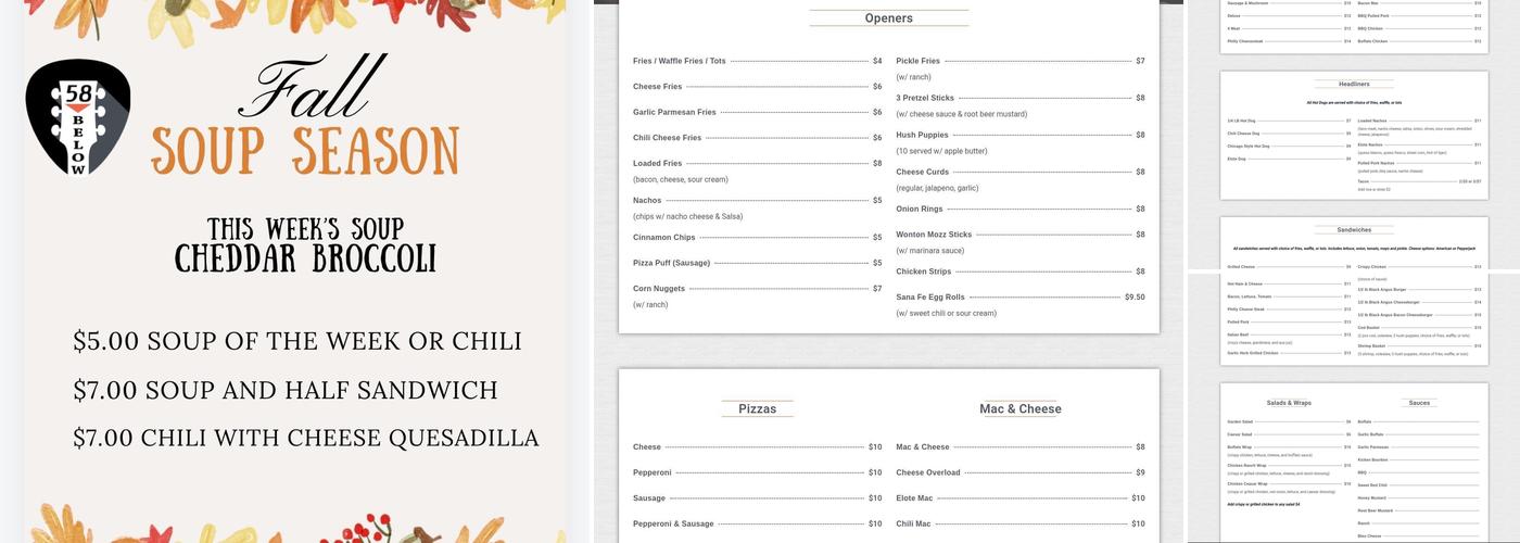 58 Below Menu