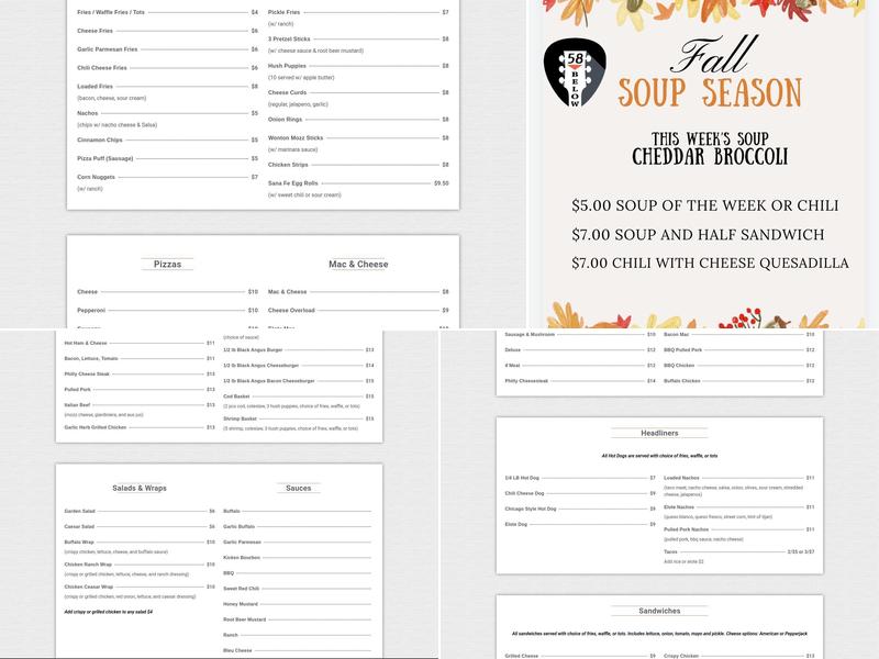 58 Below Menu