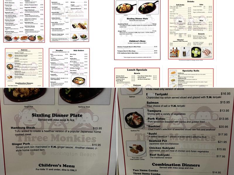 Three Monkeys Menu