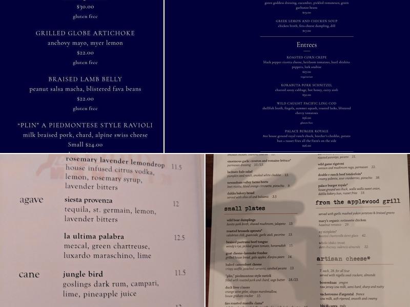 Palace Kitchen Menu