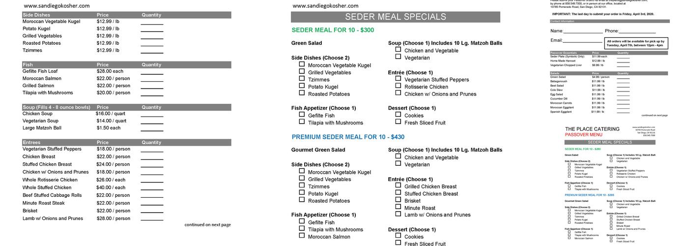 The Place Catering Menu
