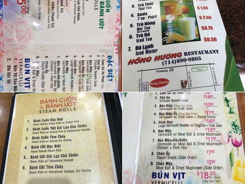 Hồng Hương Menu
