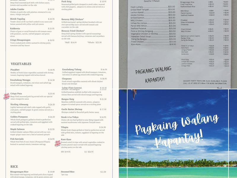 Boracay Garden & Grill Menu
