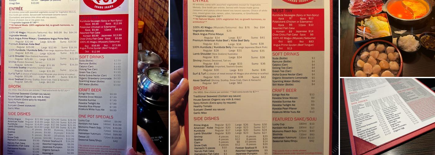 One Pot Shabu Shabu Menu