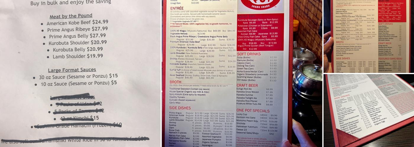 One Pot Shabu Shabu Menu