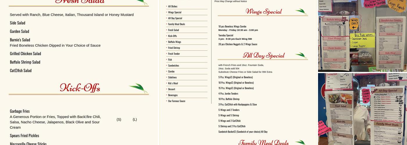 Touchdown wings Menu