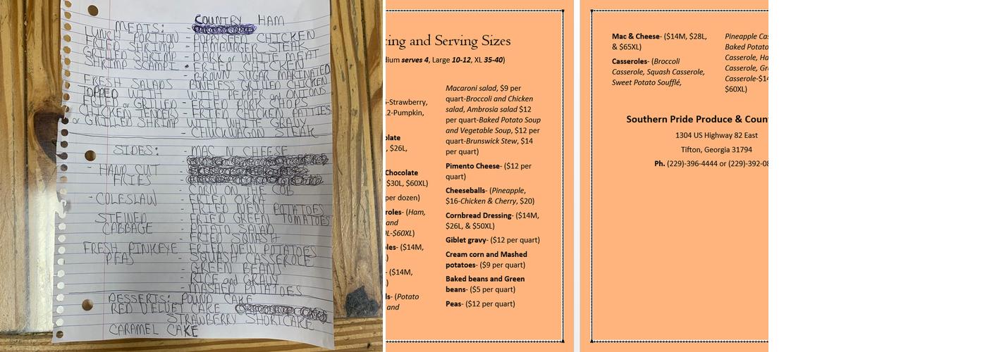 Southern Pride Produce Menu