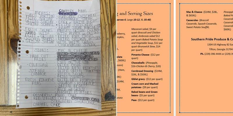 Southern Pride Produce Menu