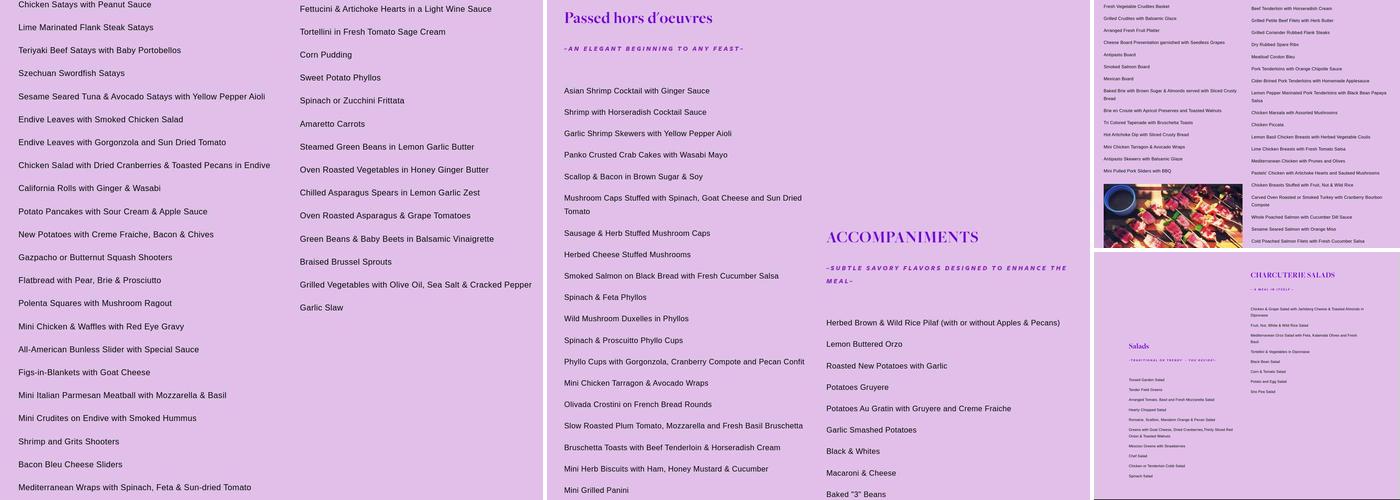 Pastels Catering, Inc. Menu