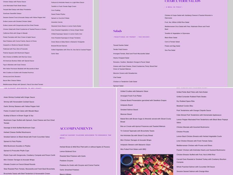 Pastels Catering, Inc. Menu
