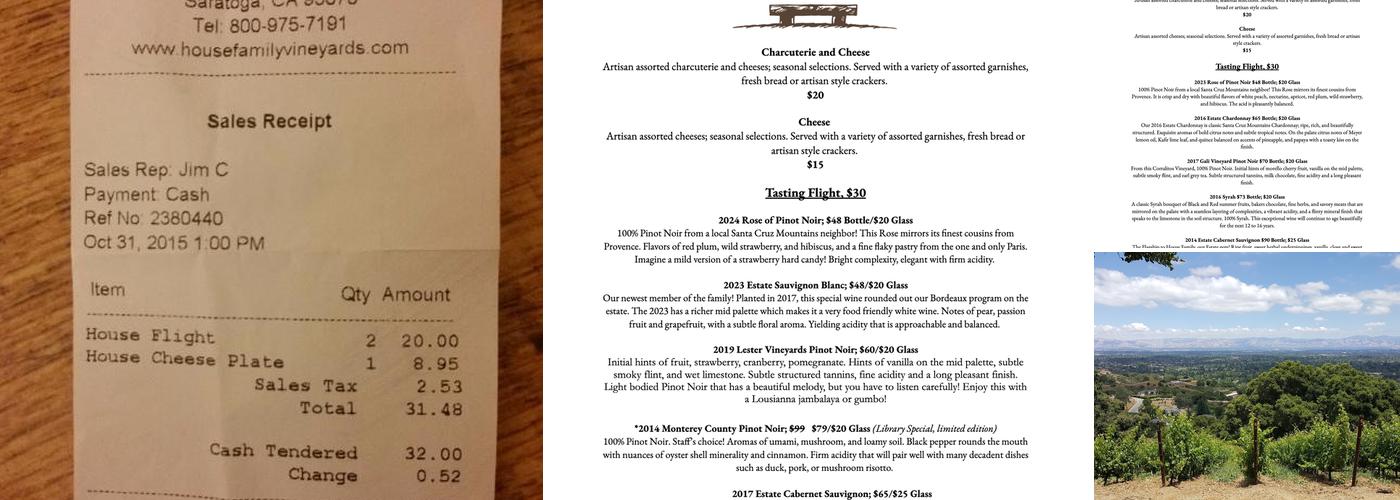 House Family Vineyards Menu