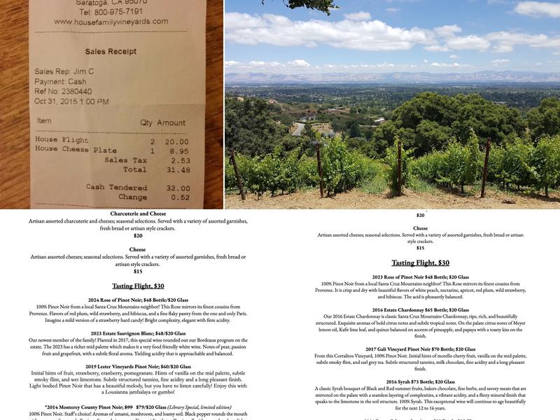 House Family Vineyards Menu