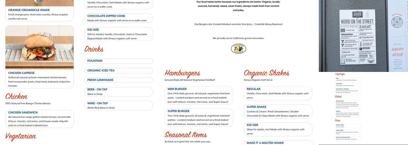 Super Duper Burgers Menu