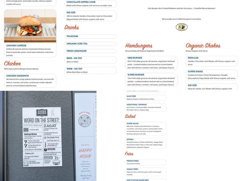Super Duper Burgers Menu