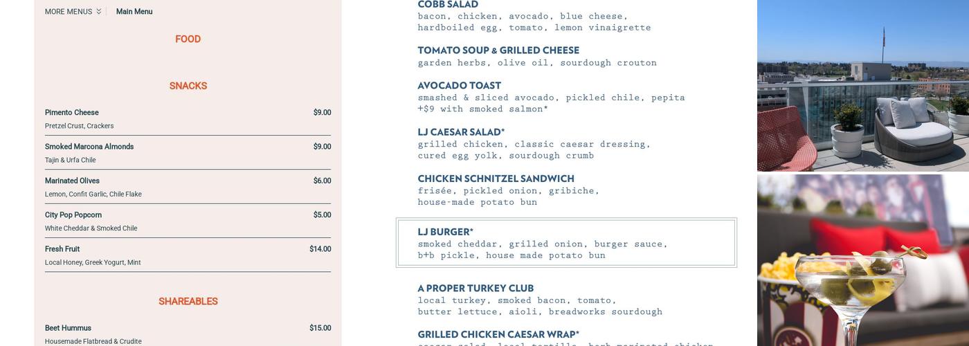 Elevated Rooftop Bar Menu