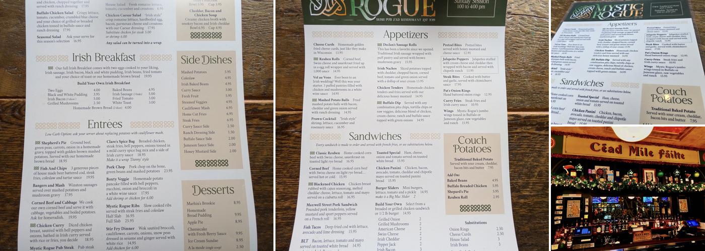 Mystic Rogue Irish pub and restaurant Menu